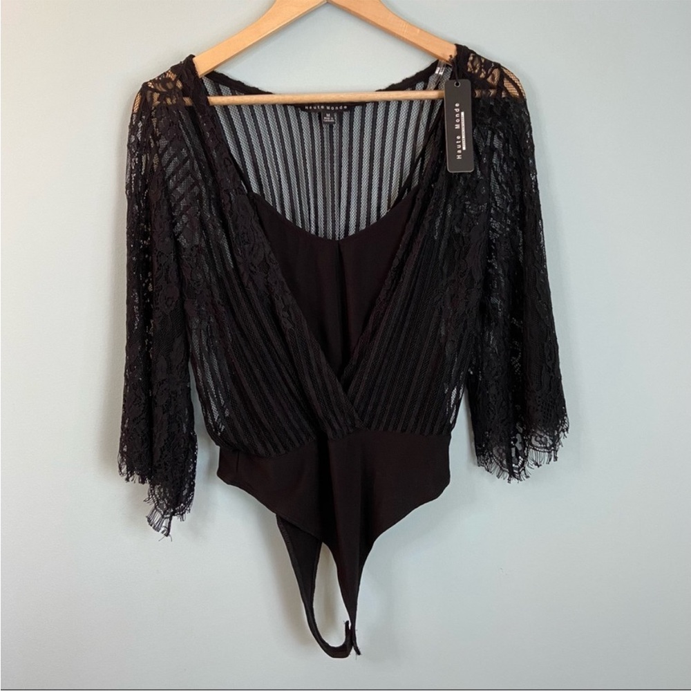 Haute Monde black lace bodysuit NWT